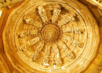 Sculpted sandstone ceiling of Jain Temple inside Jaisalmer Fort