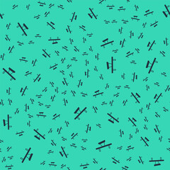Black Seesaw icon isolated seamless pattern on green background. Teeter equal board. Playground symbol. Vector
