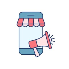 Mobile marketing promotion flat line icon. Vector illustration
