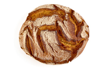 Freshly Baked Homemade Bread, close-up, isolated on a white background.