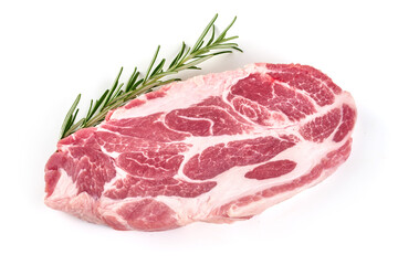 Raw pork steak, isolated on white background.