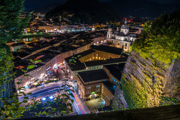 view of the city of salzburg at night
