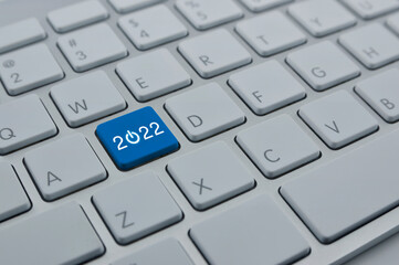 2022 start up business flat icon on modern computer keyboard button, Happy new year 2022 cover concept