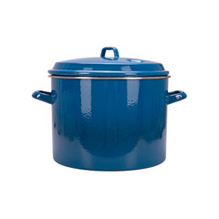 Old style enamel pot on white background