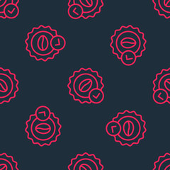 Red line Medal for coffee icon isolated seamless pattern on black background. Premium quality coffee badge. Vector