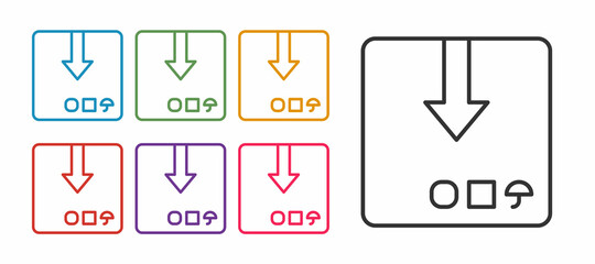 Set line Carton cardboard box icon isolated on white background. Box, package, parcel sign. Delivery and packaging. Set icons colorful. Vector