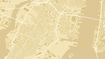 Yellow Jersey City area vector background map, streets and water cartography illustration.