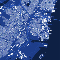 Detailed blue map poster of Jersey city, linear print map. Skyline urban panorama.