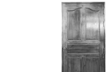 Gray closed door with frame isolated on background.