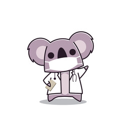 Adorable Koala Doctor Face Mask Animal Zoo Flat Cartoon Character