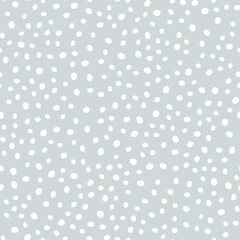 Vector Winter Snowfall Silver Seamless Pattern. Christmas hand drawn white falling snow print on gray background. Abstract New year brush spray texture for print, wrapping paper, fabric, backgrounds