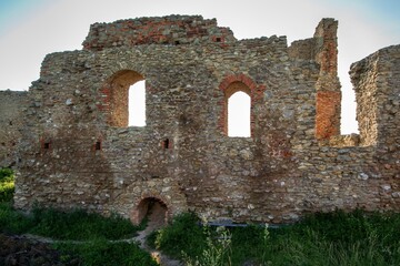 The ruins of Stary Jicin Castle.Wall with windows. Moravia. Czechia. Europe.