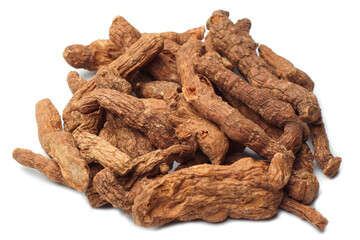 Polygonatum odoratum var. pluriflorum, roast dried a Solomon's seal root isolated on white background