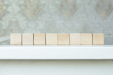 Eight blank wooden block cubes on a white background for your text. free space for business concept template and banner.