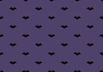 Dark pattern with black bats on purple background. Halloween festive autumn decoration. October holiday print for paper printing, textile and design