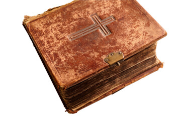 Old Large Worn Bible On White Background.
