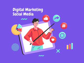 Digital Marketing Social Media with a megaphone and smartphone symbol