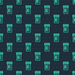 Green line Sleeping pill icon isolated seamless pattern on blue background. Vector