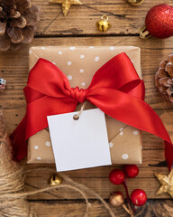 Christmas Gift Box with square blank gift tag top view