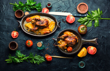 Quail roasted in tomatoes