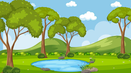Blank landscape in nature park scene with pond