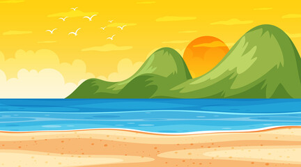 Fototapeta na wymiar Beach landscape at sunset scene with ocean wave