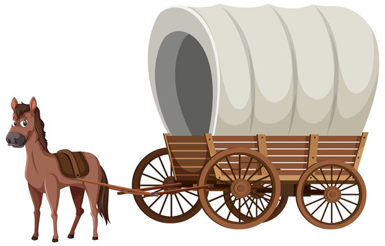 Medieval wooden carriage with a horse