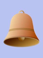 Golden jingle bell isolated on purple background. Vector illustration of new year decoration and holdiay ornament element.