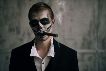 skeleton with cigar - obrazy, fototapety, plakaty