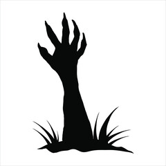 Zombie hand black silhouette. A zombie hand crawls out of the ground. Scary hand suitable for Halloween. Vector illustration isolated on white background. EPS 10