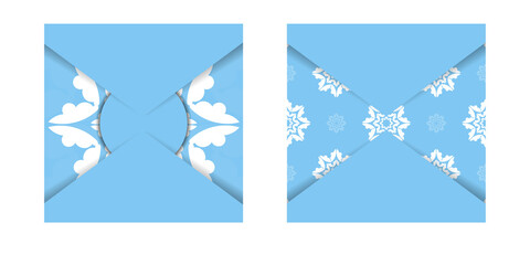 Template Blue postcard with luxurious white ornamentation ready for printing.
