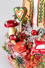 Naklejka premium Christmas tree table handmade arrangement mini decoration for new year artificial on white background isolated