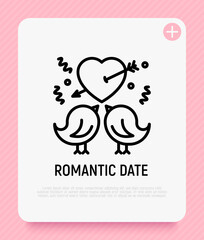 Romantic date, wedding. Two birds in love thin line icon. Modern vector illustration