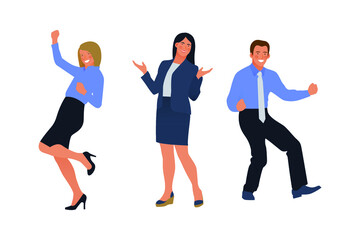 Set of Happy Business Employee People. Modern Flat Vector Illustration. Feeling and Emotion Social Media Concept.