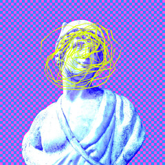 Contemporary minimal collage art. Antique statue crossed out. Back in 80, 90s party vibes. Retro...