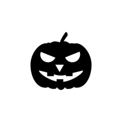 Black pumpkin with creepy face isolated on white background. Spooky Halloween element. Flat vector illustration. Festive decoration, mystery icon