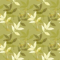 Autumn tree branch.Seamless pattern.Image on a white and colored background.