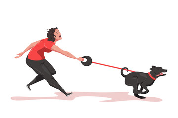 Woman runs after her lovely pet with a surprised expression on her face