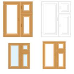 Set of window frame wooden brown beige white barnyard home