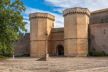 Fototapeta na wymiar The two towers from the twelfth century Cistercian monastery of Santa Maria de Poblet, Tarragona Catalonia.
