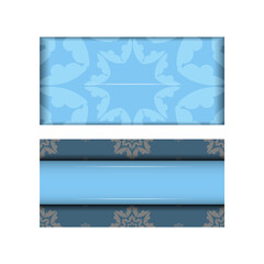 Postcard template in blue color with a vintage white pattern for your congratulations.