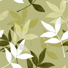 Autumn tree branch.Seamless pattern.Image on a white and colored background.