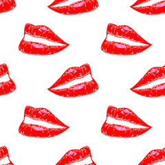 Seamless pattern of beautiful womans lips. Hand drawn vector illustration