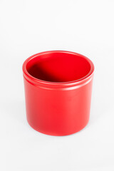 Clay flower pots isolated on white background, different sizes stacked