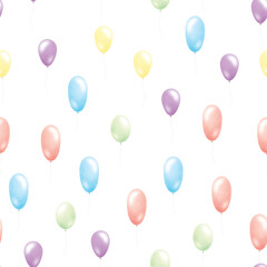 Balloons with threads arranged seamless pattern on a white background