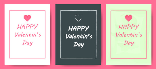 Valentines Day set of greeting cards with heart pattern and typography Happy Valentines Day text. Vector illustration. Wallpaper, cards, flyers, invitations, posters, booklets, banners.
