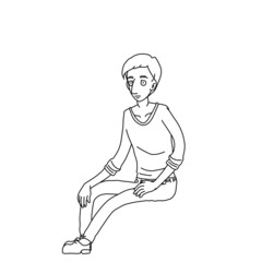 Hugo Man Sitting Relaxed Whiteboard Animation SVG Image