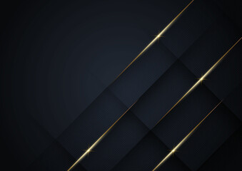 Abstract luxury shiny dark blue background with lines golden glowing.