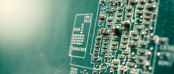 Semiconductor. cpu chip located on the green motherboard of the computer. Semi conductor...