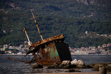 old shipwreck near willage Rose in Montenegro